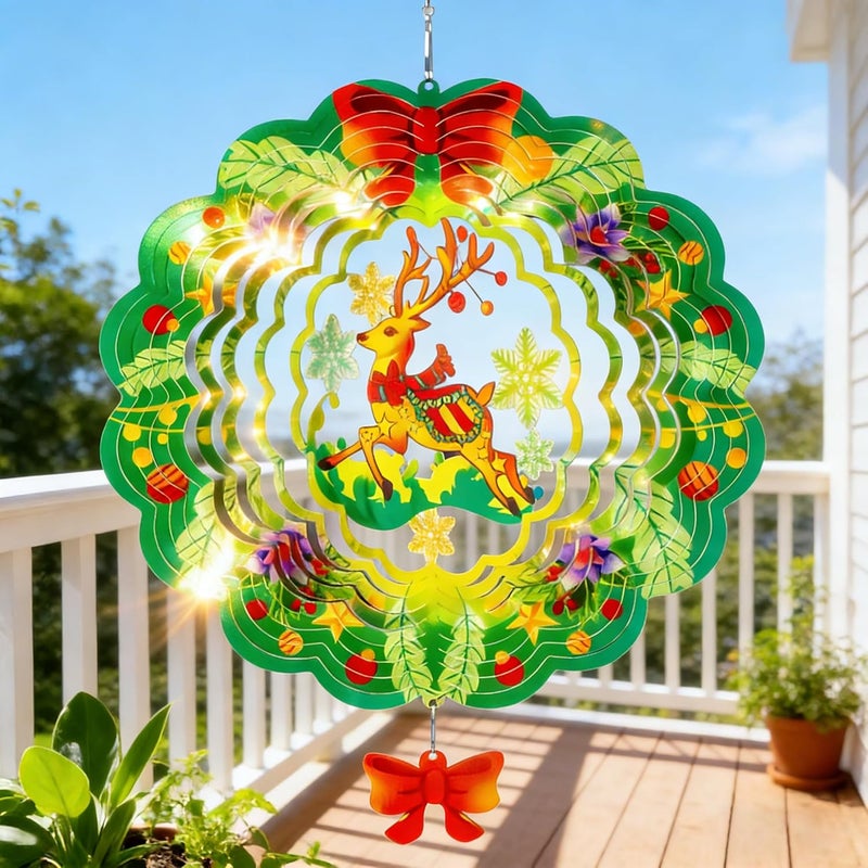 SUNCKET Stainless Steel 3D Deer Wind Spinner Garden Yard Patio Porch Decor, Birthday Gifts for Women Mom Grandma, 12 Inch Hanging Wind Spinners Outdoor & Indoor Decoration - Image 1